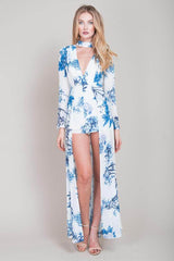 Estella Floral Maxi Romper Blue