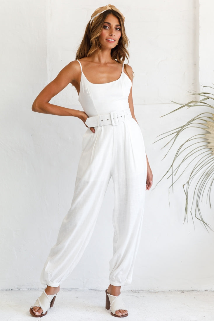 Santa Barbara Cuffed Hem Belted Jumpsuit White