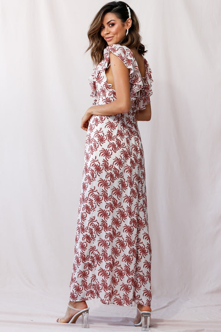 Marcia Ruffle Strap Wide Leg Jumpsuit Floral Print Beige