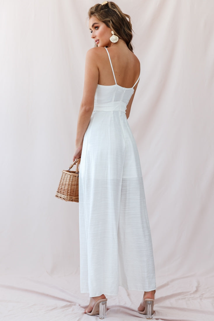 Taylor V-Neck Split Wide Leg Jumpsuit White