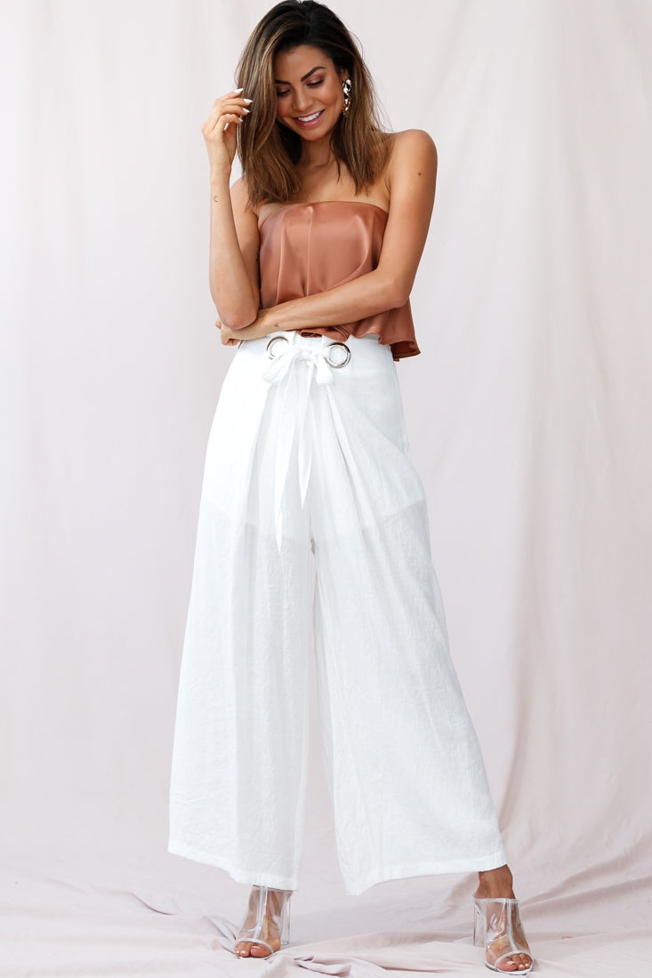 Saigon Wide Leg Eyelet Pants White