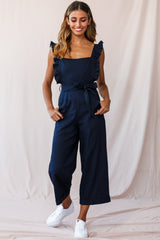 Serenade Ruffle Strap Pinafore Jumpsuit Navy