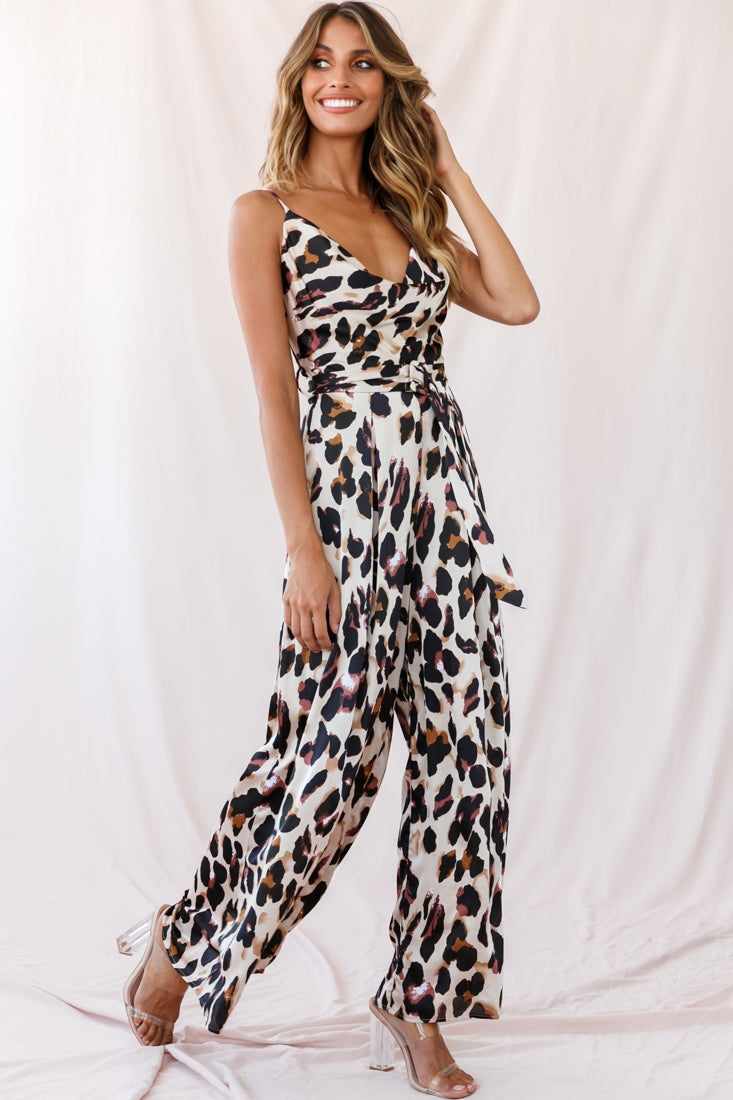 Mali Wide Leg Belted Jumpsuit Leopard