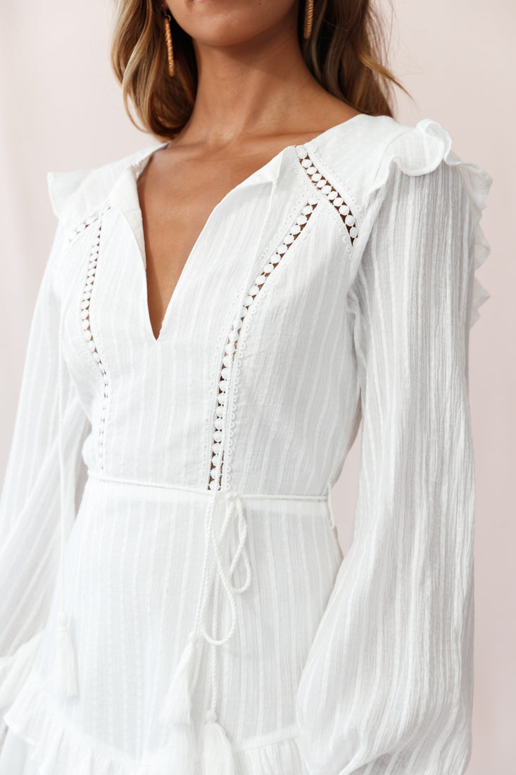 Yours Truly Bell Sleeve Ruffle Dress White