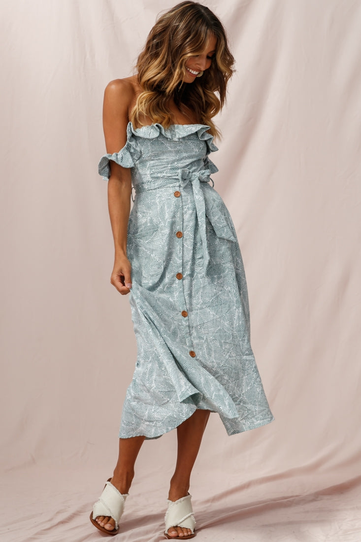 Matisse Off-Shoulder Placket Dress Sage Pattern
