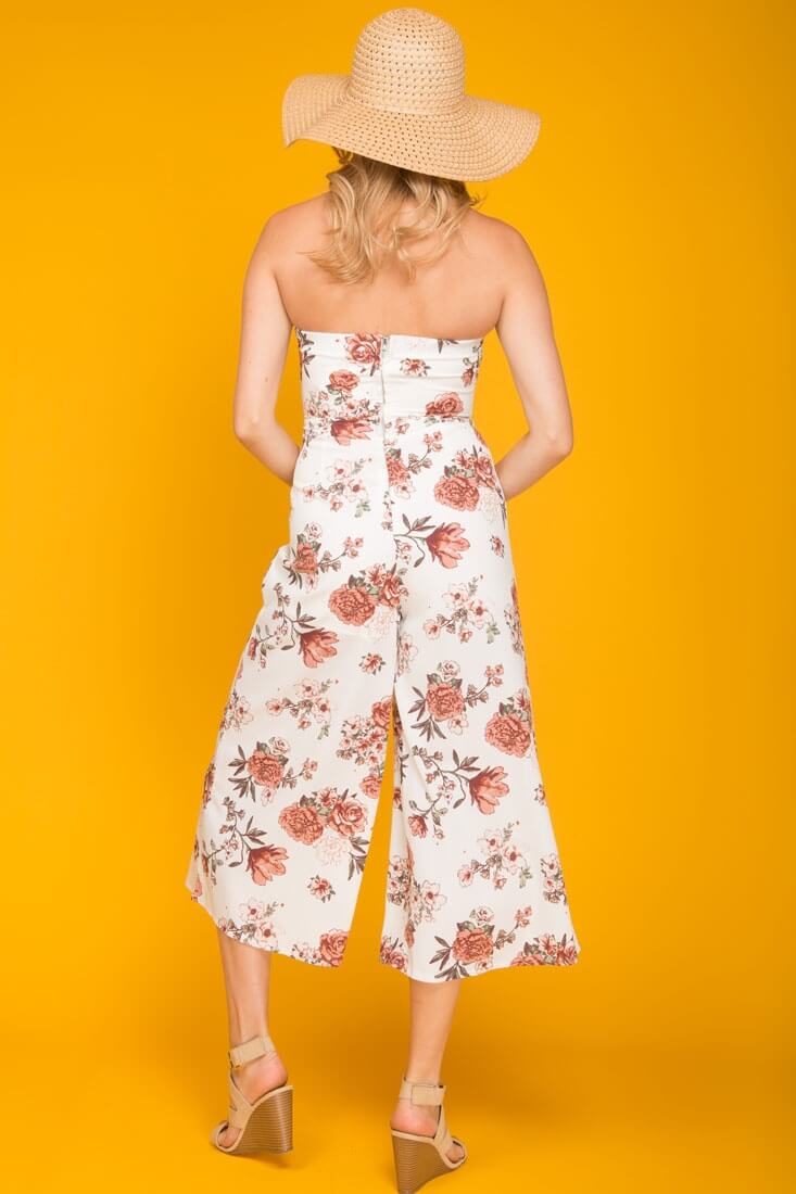 Khloe Floral Summer Bow Tie Jumpsuit White