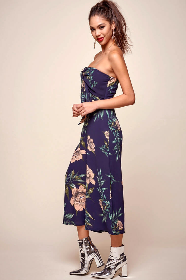 Khloe Floral Bow Tie Jumpsuit Navy