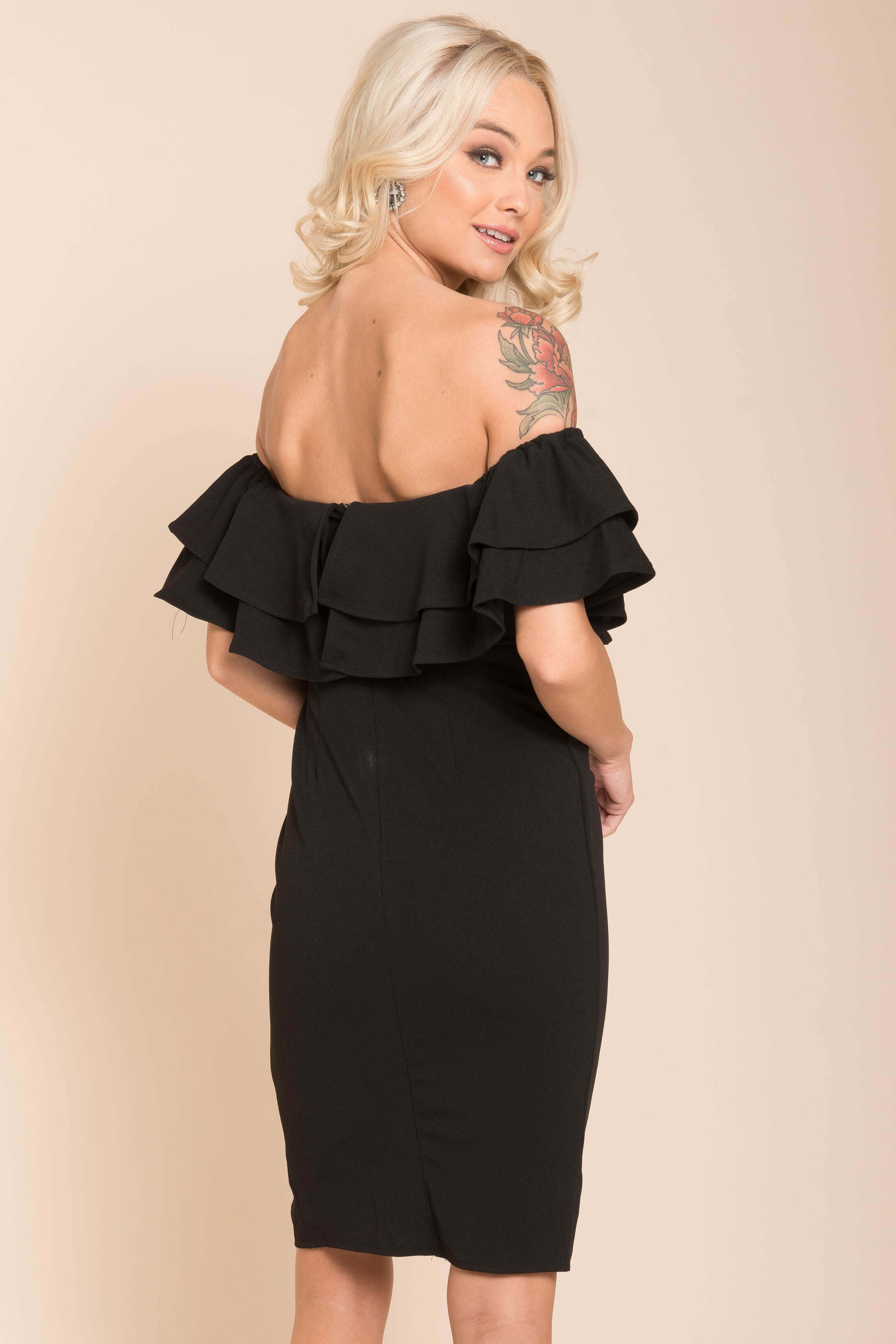 Manilla Ruffle Bodycon Dress Black