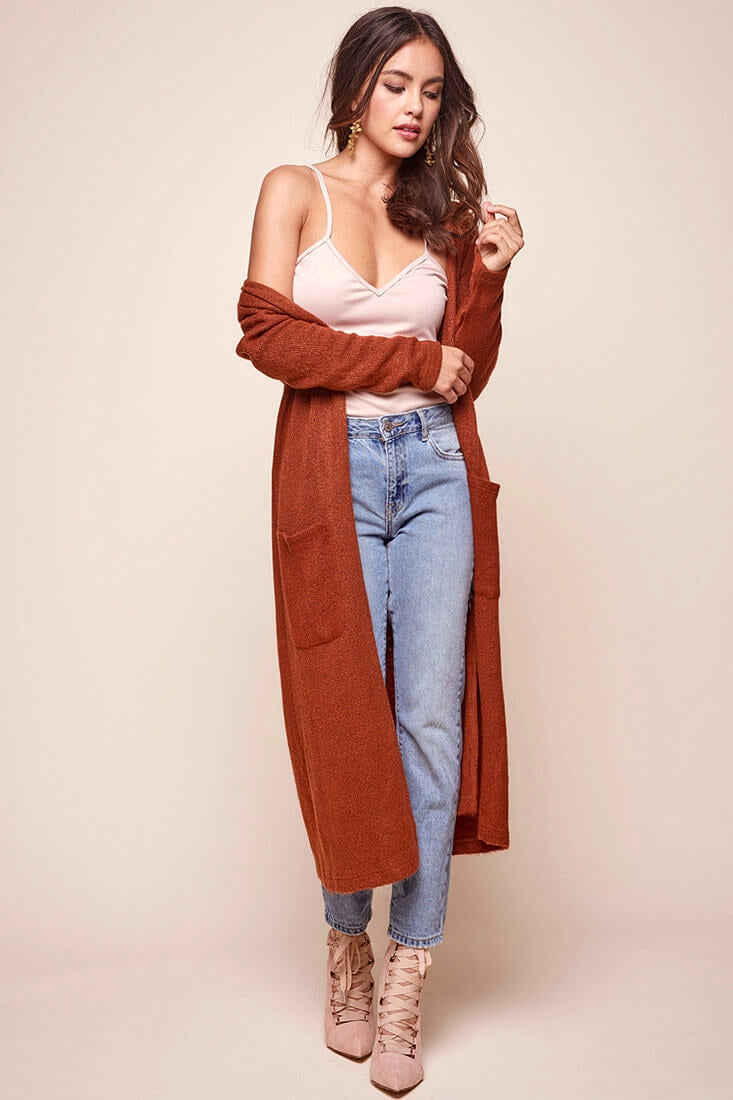 Brookhaven Cafe Long Sleeved Cardigan Rust