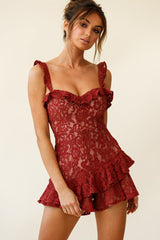 Oops I Did It Again Frill Detail Lace Romper Red