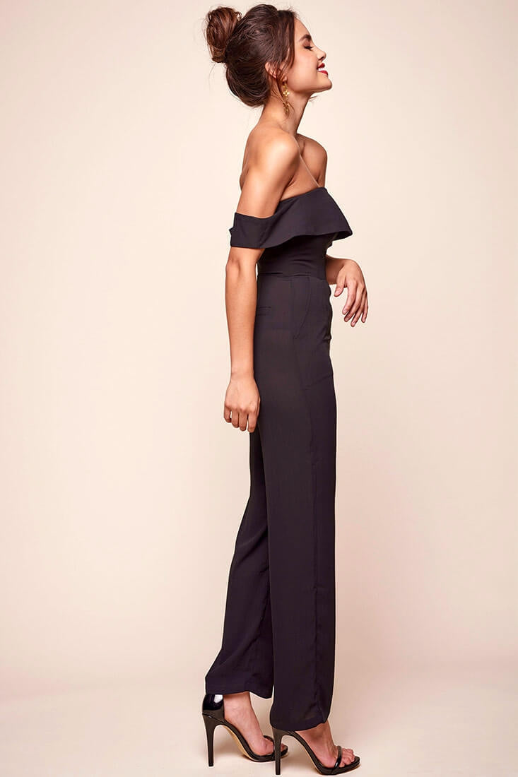Sarah Summer Nights Ruffle Top Jumpsuit Black