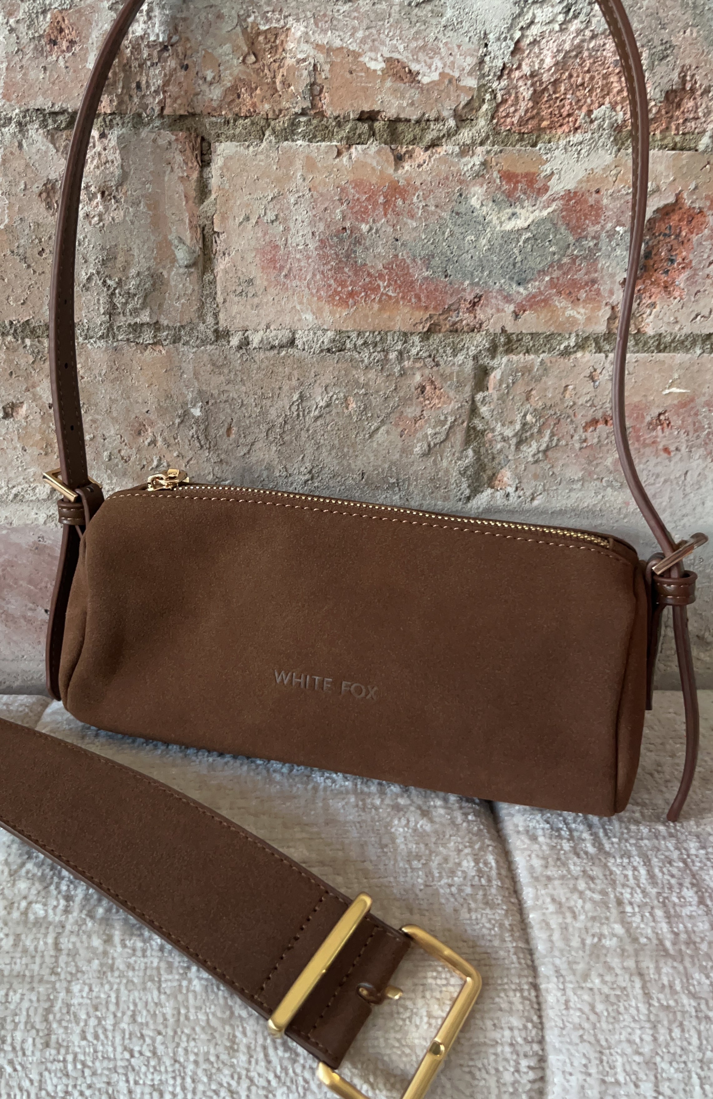 Gannon Shoulder Bag Chocolate Faux Suede